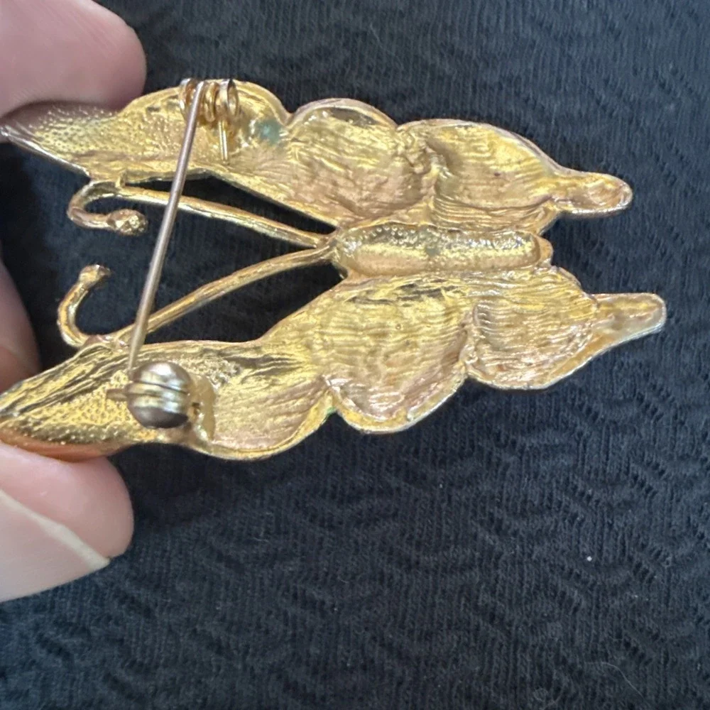 Green Enamel Butterfly Brooch Pin